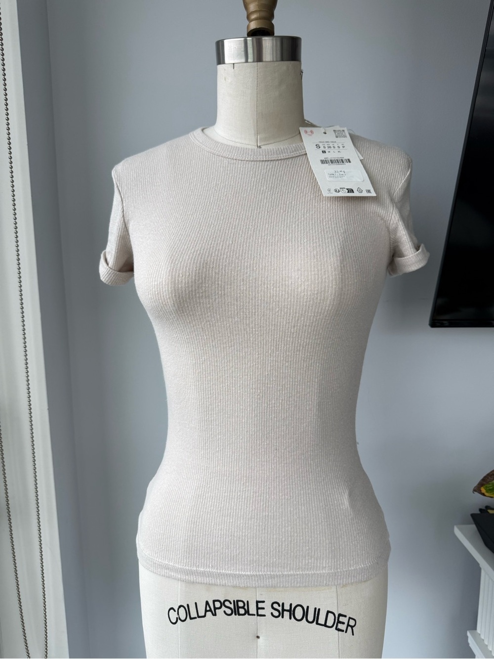 Zara linen blend Ribbed Short Sleeve Tee
